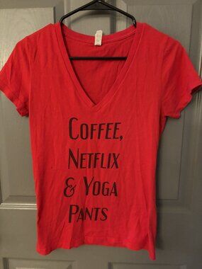 Bella t-shirt "Coffee, Netflix, and Yoga"
